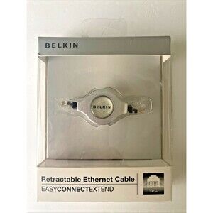 Belkin Retractable Ethernet Cable CAT5e Travel Laptop Network RJ45 Open Box